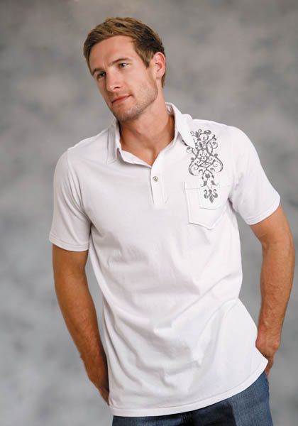 Roper Mens Screen Print Polo Shirt Xl Wht