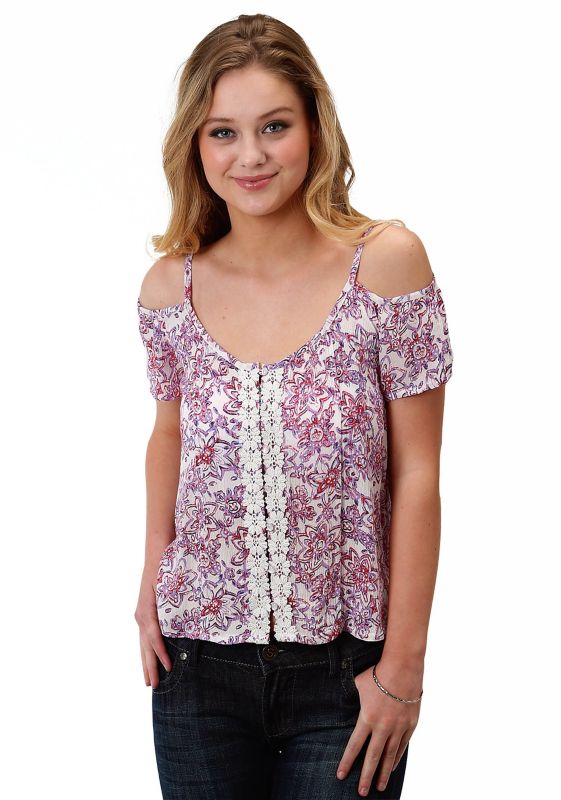 Roper Ladies 1625 Cold Shoulder Blouse XS Floral