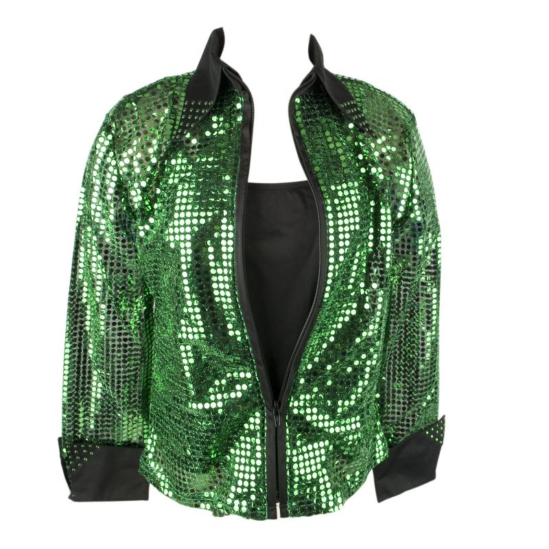 Zippered Mirror Fabric Shirt Large Green