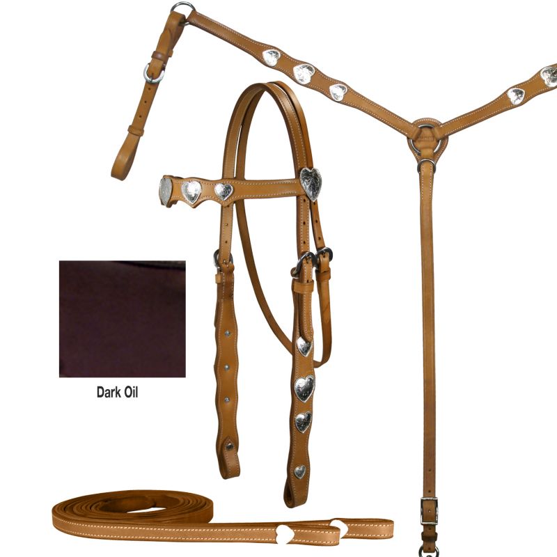 Tahoe Silver Heart Browband Western Show Set Tan