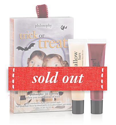 philosophy crispy marshmallow bars and caramel apple high-gloss, high-flavor lip shines - trick or treat - bath & body value sets 2 pc.