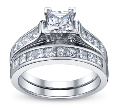 Pre-Owned 14K White Gold Diamond Engagement Ring Wedding Set Setting 1 ...