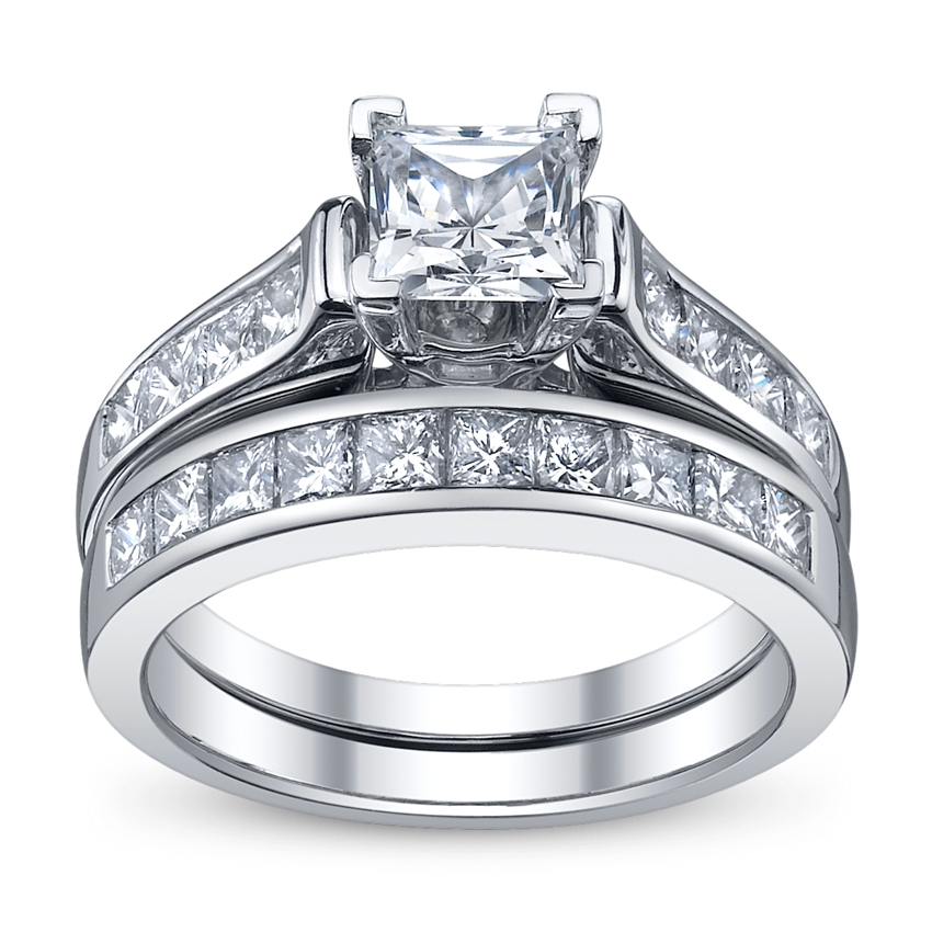 Pre-Owned 14K White Gold Diamond Engagement Ring Wedding Set Setting 1 ...