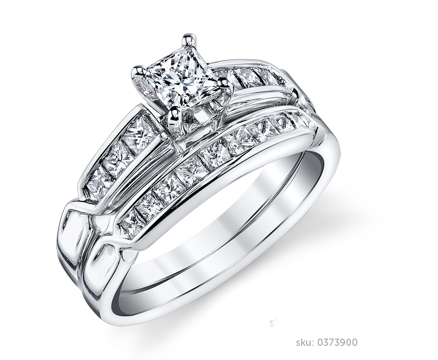 Bridal Sets: Princess Cut Bridal Sets Wedding Rings White Gold