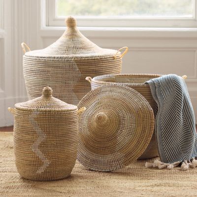 Senegalese Storage Baskets - White/Light Peach