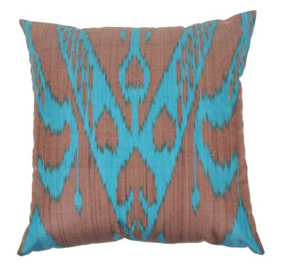Botanical Ikat Pillow - Turquoise/Bark