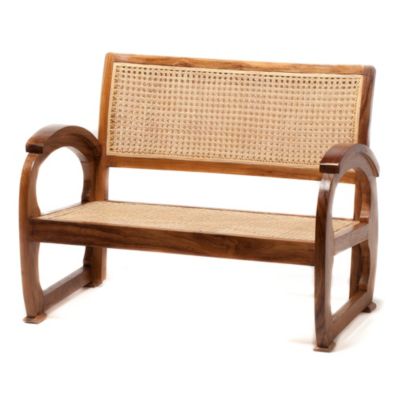 Teak and Cane Plantation Bench
