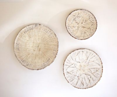 Hand-Woven Whitewashed African Baskets - Set of Three