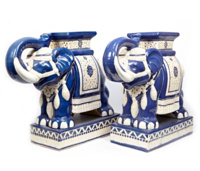 Pair of Mid-Century Ceramic Elephant Side Tables
