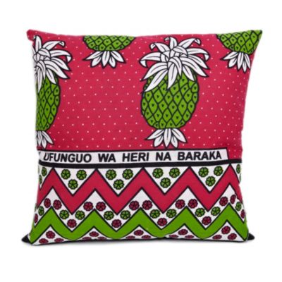 Zanzibari Kanga Cloth Pillow - Green Pineapples