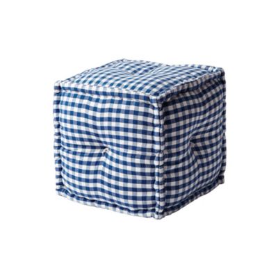 Square Gingham Pouf  Navy
