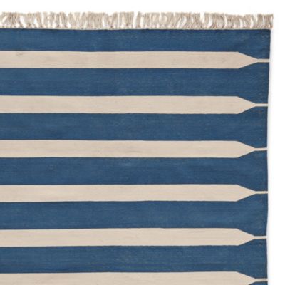 Indigo Paddle Stripe Cotton Dhurrie
