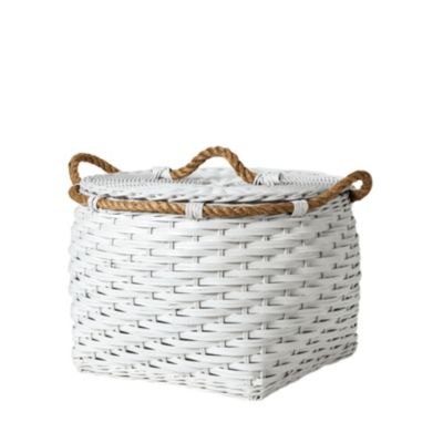 Rope Low Round Bin - White