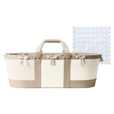 Sausalito Moses Basket - Flax/Aqua Trellis