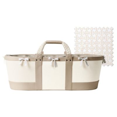 Sausalito Moses Basket - Flax/Mocha Trellis