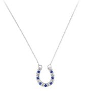 1/2 ct. t.w. Round Sapphire and Diamond Horseshoe Pendant (18”)