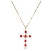 7/8 ct. t.w. Round Ruby and Diamond Cross Pendant (18)