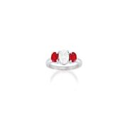 2 ct. t.w. Oval Ruby and Diamond Three-Stone Ring