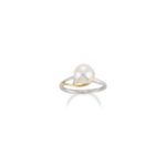 Cultured Freshwater Pearl and Round Diamond Ring in Two-Tone Gold