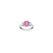 1 1/4 ct. t.w. Emerald Cut Pink Sapphire and Diamond Three-Stone Ring