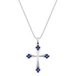 Round Sapphire Cross Pendant (18 in.)
