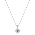 Princess Cut Lavender Sapphire and Round Diamond Pendant (18 in.)
