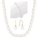 8mm Cultured Freshwater Pearl Strand, Bracelet, and Earring Three-Piece Set (18)