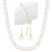 8mm Cultured Freshwater Pearl Strand, Bracelet, and Earring Three-Piece Set (18)