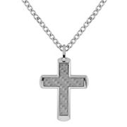 Stainless Steel and Grey Carbon Fiber Cross Necklace (20)