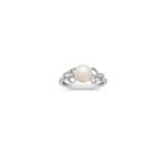 7mm Cultured Freshwater Pearl and Round Diamond Ring