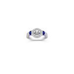 Vintage Half Moon Shaped Sapphire and Diamond Platinum Engagement Ring