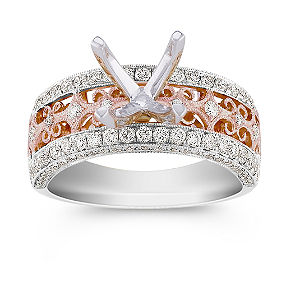 Round Diamond Engagement Ring in 14k White and Rose Gold