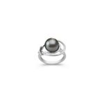 10mm Cultured Tahitian Pearl and Round Diamond Ring