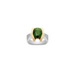 Round Green Sapphire and Diamond Ring in Two-Tone Gold