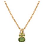 Oval and Princess Cut Green Sapphire, and Round Diamond Pendant (18 in.)