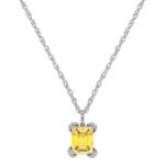 Emerald Cut Yellow Sapphire and Diamond Pendant (18 in.)