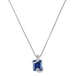 Emerald Cut Sapphire and Round Daimond Pendant (18 in.)