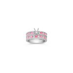 Vintage Princess Cut Pink Sapphire and Round Diamond Wedding Set