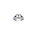 Halo Princess Cut Sapphire and Round Diamond Engagement Ring