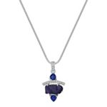 Polished Rough Sapphire, Trillion Sapphire and Round Diamond Pendant (18 in.)