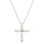 4.5mm Cultured Freshwater Pearl and Diamond Cross Pendant (18 in.)
