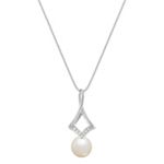 9mm Cultured Freshwater Pearl and Diamond Pendant (18 in.)