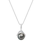 11mm Cultured Tahitian Pearl and Diamond Pendant (18 in.)
