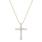 Round Diamond Cross Pendant in Two-Tone Gold (18 in.)