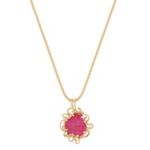 Freeform Rough Ruby Slab and Round Diamond Pendant (22 in.)