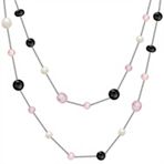 6.5-9.5mm Multi-Colored Cultured Freshwater Pearl, Black Agate and Sterling Silver Necklace (47)