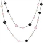 6.5-9.5mm Multi-Colored Cultured Freshwater Pearl, Black Agate and Sterling Silver Necklace (47 in.)