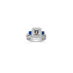 Halo Vintage Princess Cut Sapphire and Round Diamond Wedding Set