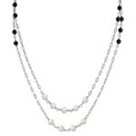 5mm Cultured Freshwater Pearl, Black Agate and Sterling Silver Necklace (47 in.)