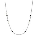 5mm Cultured Freshwater Pearl, Black Agate and Sterling Silver Necklace (47)